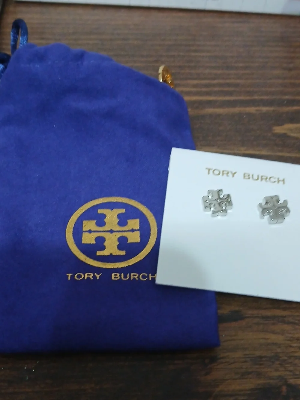 Tory Burch Black and Silver Logo Earrings With Dusty